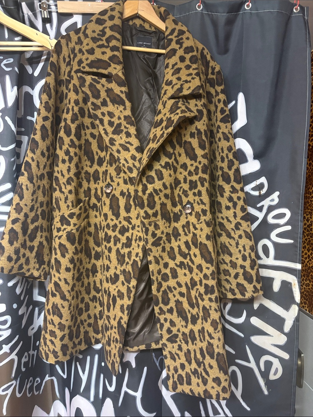 Lane Bryant Leopard-Print Pea Coat in Brown and Black